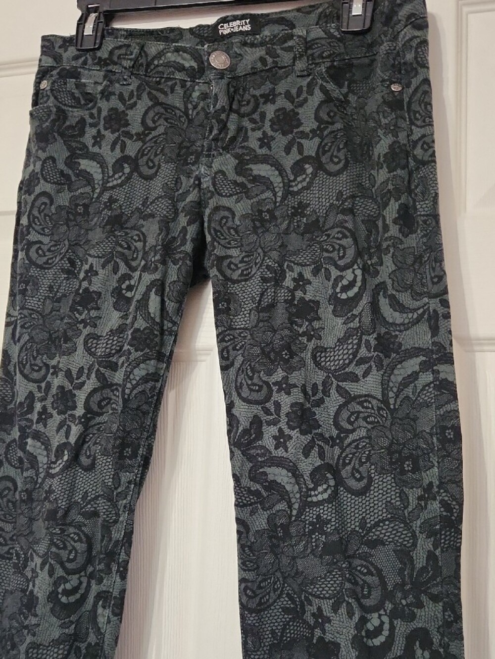 Celebrity Pink Black & Green Floral-Textured Straight Leg Pants